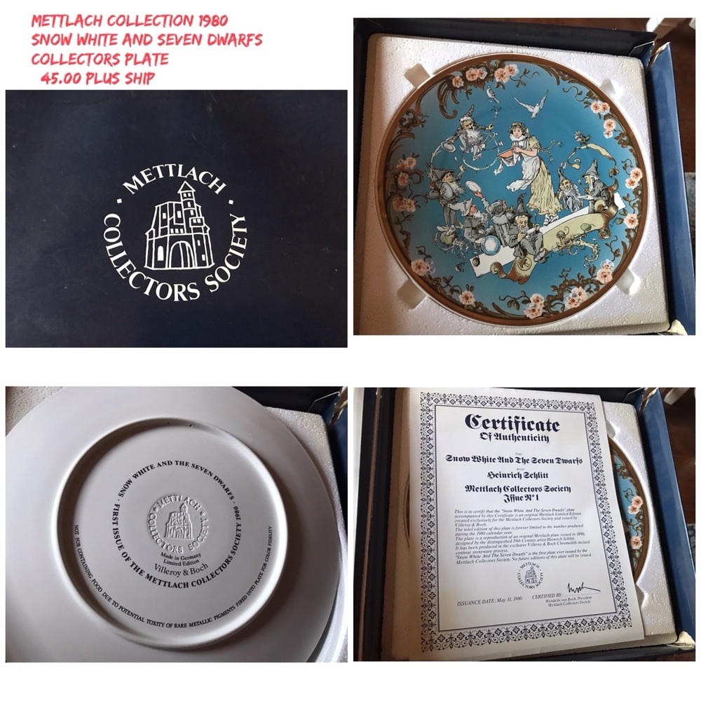 1980 Mettlach Collectos edition of Snow White and the seven Dwarfs 
Plate.